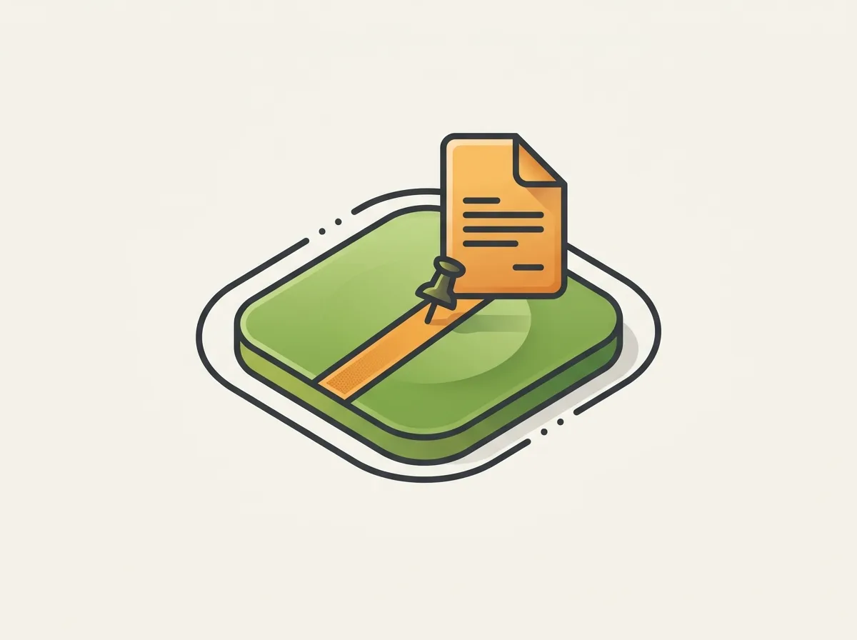 Baulast: flache Illustration eines Grundstücks mit belasteter Fläche und Amtsdokument – Kreditriese Glossar