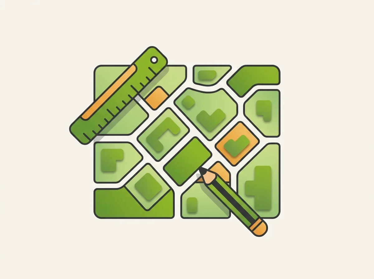 Bebauungsplan: flache Illustration eines Bauleitplans mit Parzellen und Baufenstern – Kreditriese Glossar
