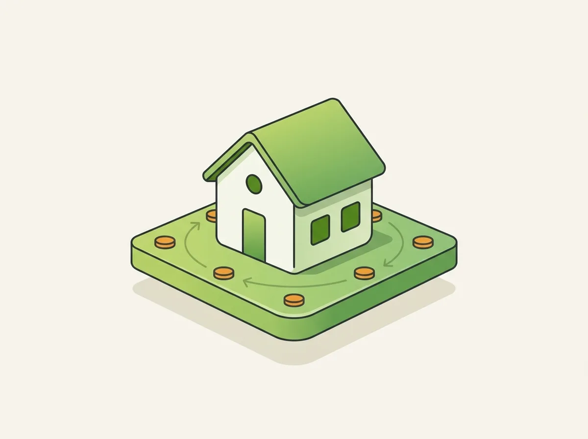 Erbbaurecht: flache Illustration eines Hauses auf gepachtetem Grundstück mit Erbbauzins – Kreditriese Glossar