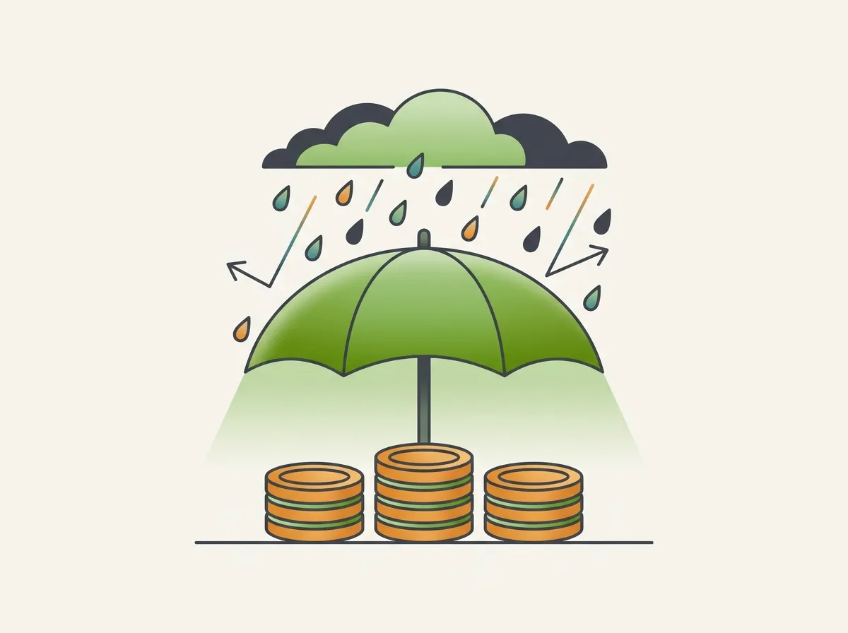 Restkreditversicherung: flache Illustration eines Schirms über Kreditraten – Kreditriese Glossar